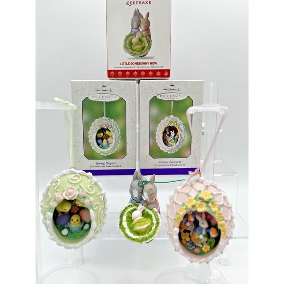 Hallmark Keepsake Ornament Easter Bunny 2002 & 2017 Rabbit Easter Egg lot of 3 - Picture 1 of 16